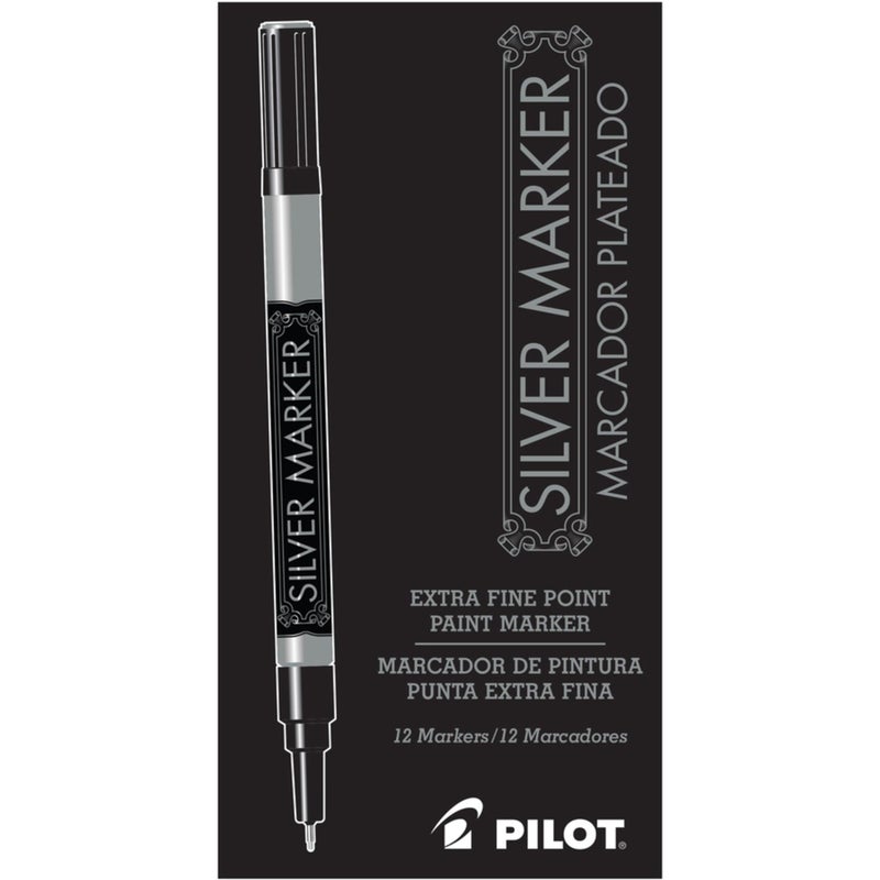 PILOT Metallic Permanent Paint Markers, Silver, Extra Fine Point, 12-Pack (41801) - Image 4